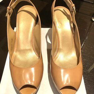 Stuart Weitzman Ecru Patent Leather Cork Wedge Sandals Size 7.5M